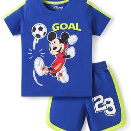 Babyhug Disney Single Jersey Knit Half Sleeves T-Shirt & Short Set With Front And Back Mickey Mouse Graphics - Blue-image-97