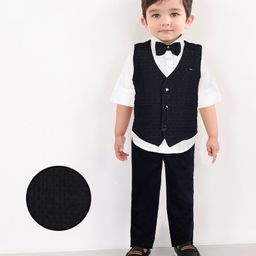 BAD BOYS Cotton Full Sleeves Three Piece Textured Party Suit Set With Bow - Blue-image-49