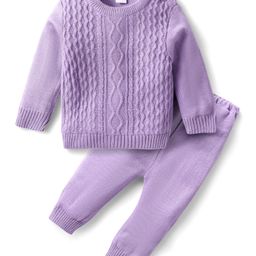 Babyhug Knitted Full Sleeves Sweater Set with Cable Knit Design - Purple-image-98