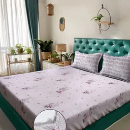Myntra Elegant Homes Purple Printed Pure Cotton 400 TC King Bedsheet Set 2.50m x 2.25m-image-79