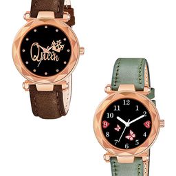 Gopal Shopcart Set Of 2 Women Printed Dial Analogue Watch GR379RG BFly BRO Vel GRE L-image-57