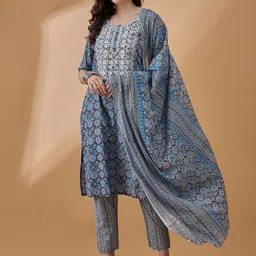 Winza Designer Women Floral Printed Regular Pure Cotton Kurta with Salwar & With Dupatta-9