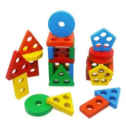 Happy Hues Wooden Geometric Sorting & Stacking Toy 21 Pieces - Assorted Colors image 4