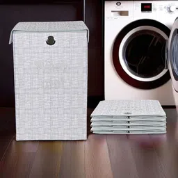 Aura 5Pcs Grey Jute Printed Foldable Laundry Bags With Lid & Ring - 75 L Each-35