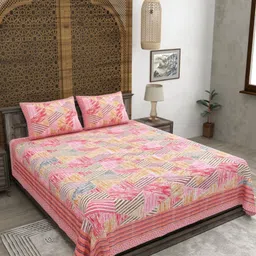 CLOTHOLOGY Pink & White Floral 180 TC King Bedsheet with 2 Pillow Covers-picture-25