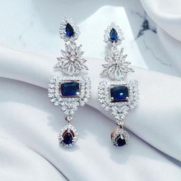 The Pari Rhodium-Plated American Diamond Studded Square Shaped Drop Earrings-image-74