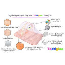 Toddylon New Born Baby Mattress with Mosquito Net Bedding Set - Orange image 5