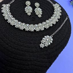 VATSALYA creation Rhodium-Plated Stone Studded Jewellery Set-picture-14