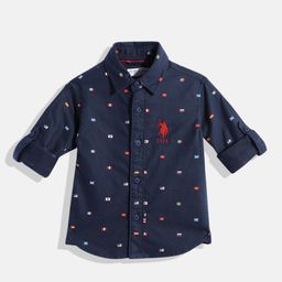 U.S. Polo Assn. Kids Boys Navy Blue Printed Pure Cotton Casual Shirt-picture-20