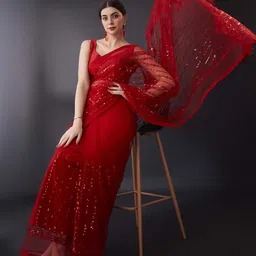 Anouk Sequinned Embellished Net Saree image 5