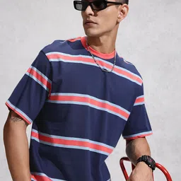 WROGN Striped Drop-Shoulder Sleeves Pure Cotton Oversized T-shirt-picture-37