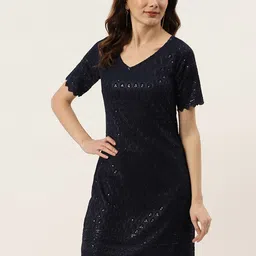 BRINNS Navy Blue Embellished A-Line Dress-image-61