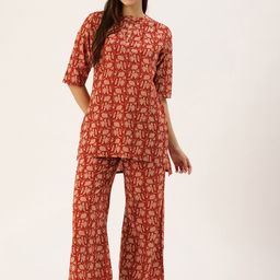 Clt.s Pure Cotton Floral Printed Kurti With Pyjamas Night Suit-image-58