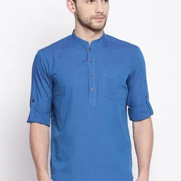 indus route by Pantaloons Men Blue Solid Straight Kurta-picture-3