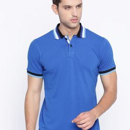Basics Men Blue Solid Cotton Polo Collar T-shirt-image-129