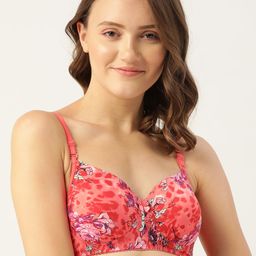 Lady Lyka Red & Purple Floral T-shirt Bra-Lightly Padded NESTLE-TOMATO-24
