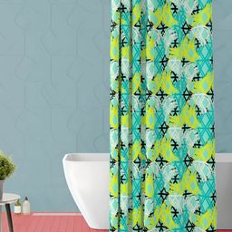 ArtzFolio Teal Green & Yellow Printed Waterproof Shower Curtain-10