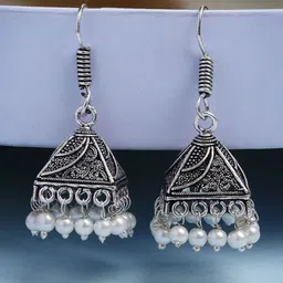 Anouk German Silver Plated Artificial Beaded Oxidised Dome Shaped Jhumkas-31