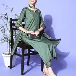RAJGRANTH Women Woven Design Silk Chiffon Hyper Texture Kurta Set-21