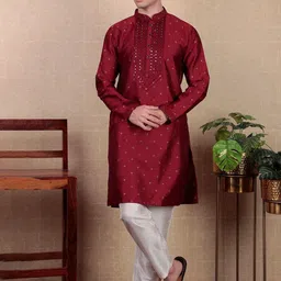 Koshin Ethnic Motifs Embroidered Regular Mirror Work Straight Kurta with Pyjamas-picture-18