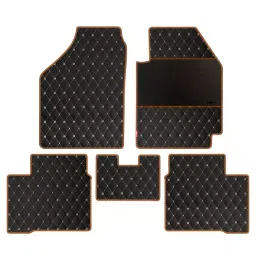 Elegant Luxury Leatherette Black & Orange Carpet Car Mat Compatible With Honda Amaze 2018 Onwards-image-106