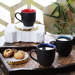 CDI Set Of 6 Black & Red Solid Round Shaped Tea/Coffee Mugs 180 ml-0