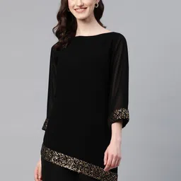 Cottinfab Georgette Sequinned A-Line Dress-image-49