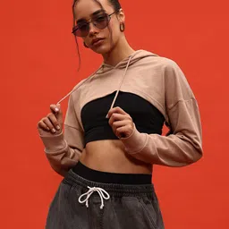 glitchez Mocha Vibes Hooded Crop Sweatshirt-picture-30