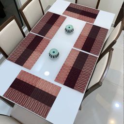 HOKIPO Set Of 6 Black & Pink Geometric Heat Resistant Table Placemats-11