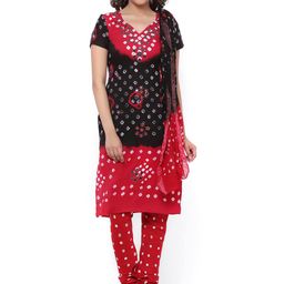SOUNDARYA Black & Red Bandhani Print Unstitched Dress Material-picture-17