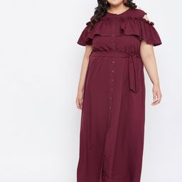 Uptownie Lite Maroon Crepe Maxi Dress-image-36