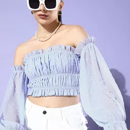 EVERYDAY by ANI Off-Shoulder Bell Sleeves Bardot Crop Top-image-77