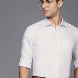 Louis Philippe Permapress Men White Classic Fit Tartan Checks Opaque Premium Cotton Wrinkle Free Formal Shirt-image-95