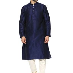 KISAH Men Navy Blue & White Solid Kurta with Churidar-image-50