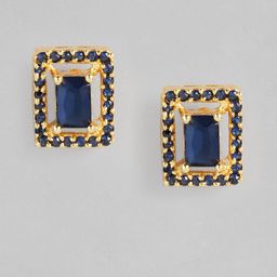 justpeachy Navy Blue & Gold-Plated Cubic Zirconia Square Studs-8