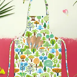 ArtzFolio White & Green Printed Cotton Aprons-97