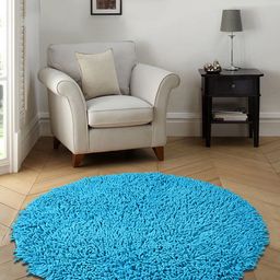 Saral Home Turquoise Blue Solid Cotton Anti-Skid Shaggy Round Bath Mat-27