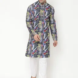 Hangup Men Black Floral Printed Kurta with Pyjamas-15