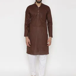 Wintage Men Brown Solid Kurta with Pyjamas-image-78