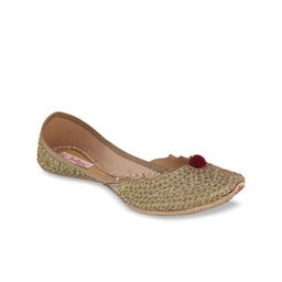 Fulkari Women Copper-Toned Woven Design Leather Mojaris-image-26