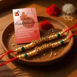 LUCKY JEWELLERY Gold-Plated Beaded Bhaiya-Bhabi Rakhi Gift Set-image-78