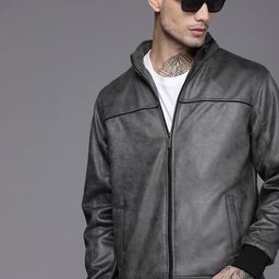 WROGN Men Solid Hooded Biker Jacket-image-70