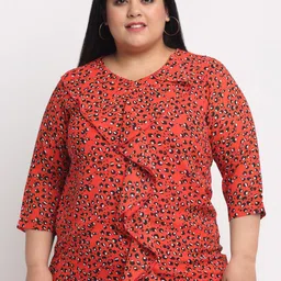 plusS Orange Plus Size Floral Printed Top-picture-29