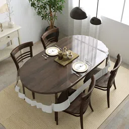 Clasiko Transparent & White 4 Seater Oval Dining Table Cover-28