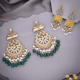 Anouk Set Of 2 Artificial Stones Studded and Beaded Drop Earrings-2
