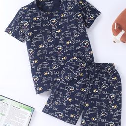 Funkrafts Half Sleeves Seamless Warf Woof Puppy Printed Tee With Coordinating Shorts - Black-image-98