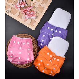 Moms Home Baby Reusable Cotton Pocket Diapers With 3 Inserts Pack of 3 - Multicolour-23