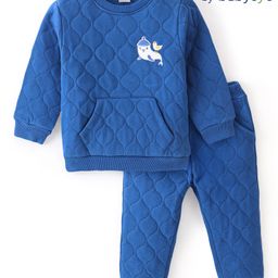 Babyoye100% Cotton Full Sleeves Winter Wear Quilted T-Shirt and Lounge Pant Set Dolphin Patch - Blue-image-63