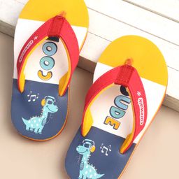 Cute Walk by Babyhug Slip On Flip Flops Dino Print - Blue & Yellow-image-59