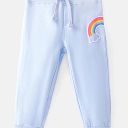 Babyhug Cotton Knit  Full Length Lounge Pant with Rainbow Patch - Blue-picture-18